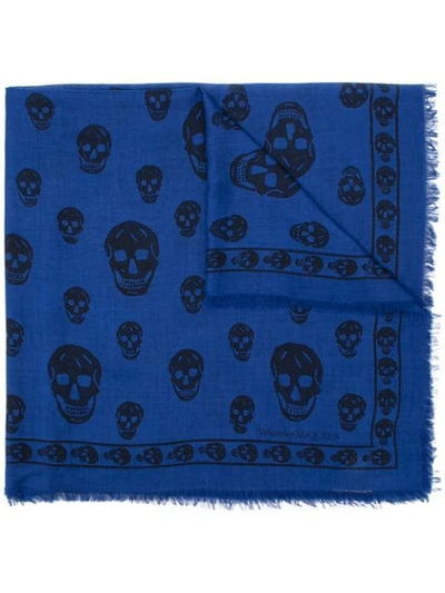 Shop Alexander Mcqueen Skull Print Scarf In Blue