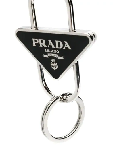 Shop Prada Triangle Logo Keyring In Silver
