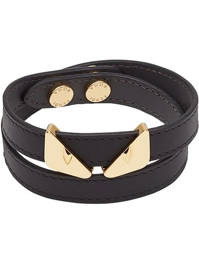 Shop Fendi Bag Bugs Double-wrap Bracelet In Black