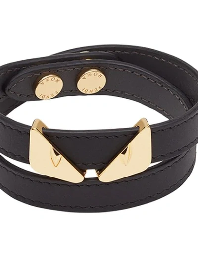 Shop Fendi Bag Bugs Double-wrap Bracelet In Black