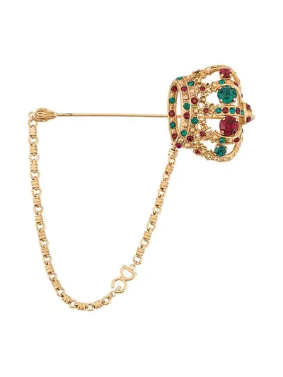 Shop Dolce & Gabbana Crown Brooch Pin In Gold