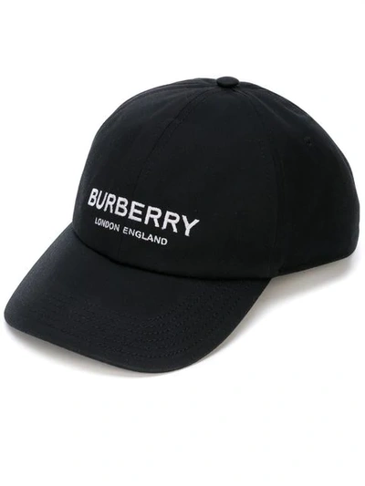 Shop Burberry Embroidered Logo Baseball Cap In Black