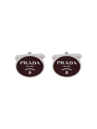 Shop Prada Lettering Logo Cufflinks In F0041 Rubino