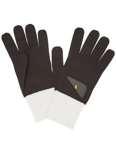 Shop Fendi Bicolor Appliqué Gloves In Black