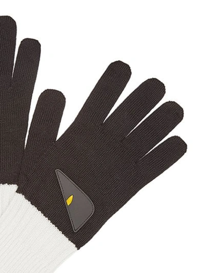 Shop Fendi Bicolor Appliqué Gloves In Black