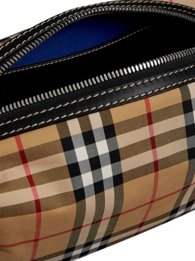 Shop Burberry Vintage Check And Leather Pouch In Brown