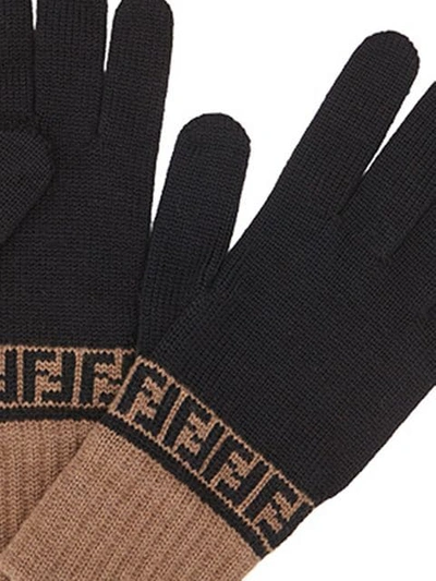 Shop Fendi Ff Knit Gloves In Black