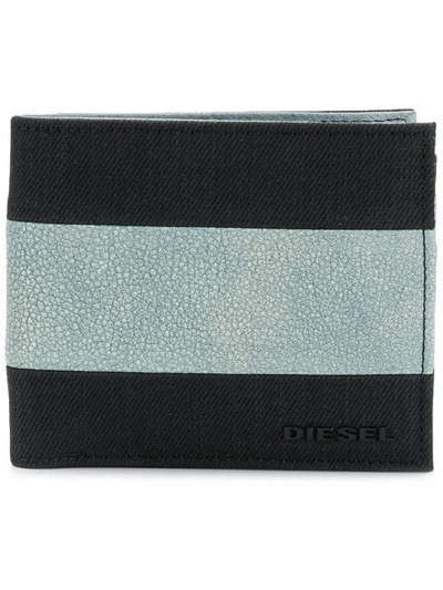 Shop Diesel Leather And Denim Bifold Wallet In Black