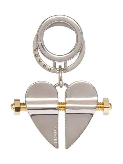 Shop Prada Split Heart Keyring In F0e5o Antiqued Silver