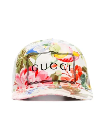 Shop Gucci Floral Print Logo Baseball Cap In 108 - Multicoloured