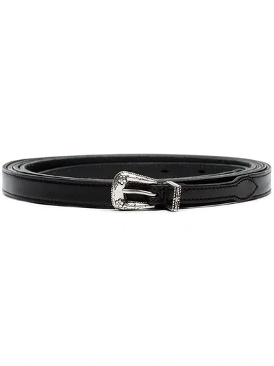 Shop Saint Laurent Double Wrap Skinny Western Belt In Black