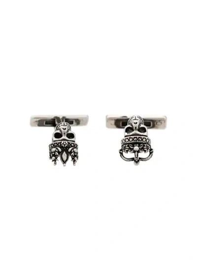 Shop Alexander Mcqueen Queen And King Skull Cufflinks In Metallic