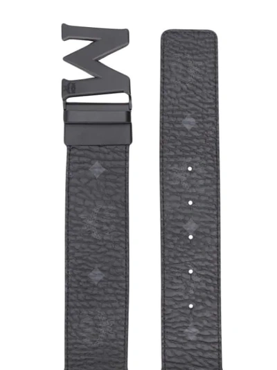 Mcm Claus Logo-detail Reversible Coated-canvas Belt In Bk001 Black