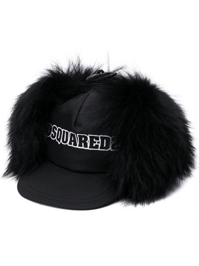 Shop Dsquared2 Fur Logo Cap In Black