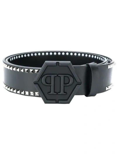 Shop Philipp Plein Logo Studded Belt - Black