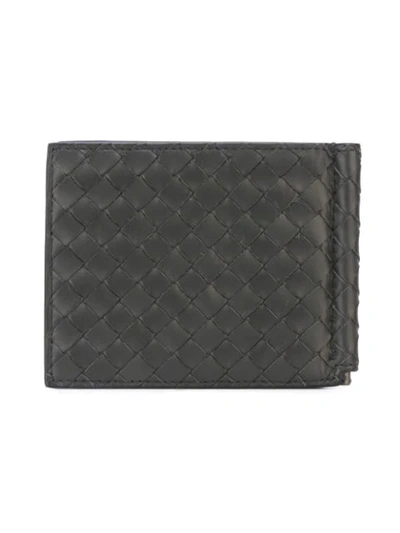 Shop Bottega Veneta Woven Leather Wallet In Grey