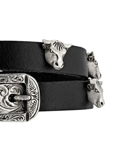 Shop Gucci Anger Forest Double Wrap Leather Bracelet In Black