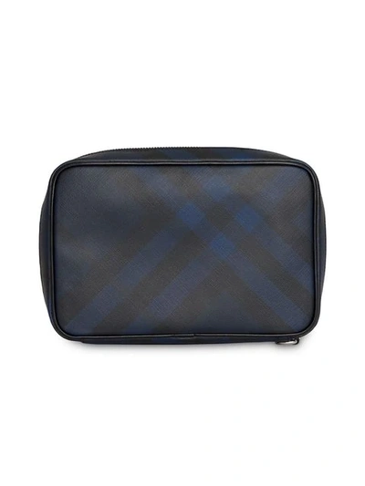 Shop Burberry London Check Travel Pouch In Blue