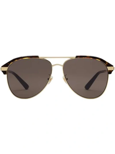 Shop Gucci Specialized Fit Aviator Metal Sunglasses In Metallic