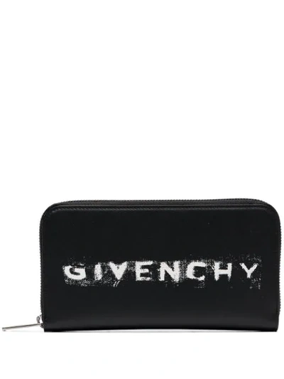Shop Givenchy Black Faded Branding Print Leather Wallet