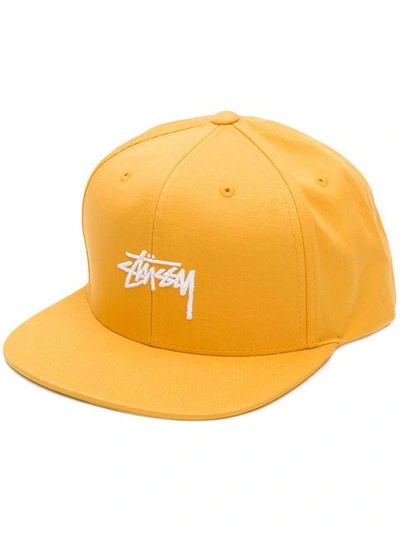 Shop Stussy Logo Baseball Cap In Yellow