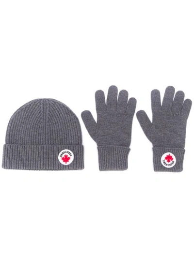 Shop Dsquared2 Beanie And Gloves Set In Grey
