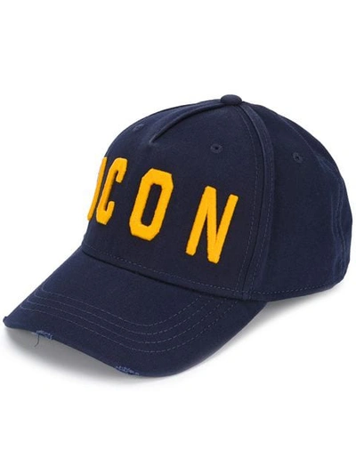 Shop Dsquared2 Icon Embroidered Baseball Cap In Blue