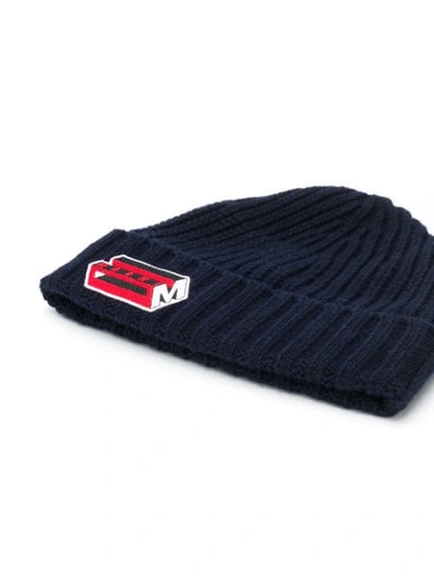 Shop Marni Logo Embroidered Beanie In Blue