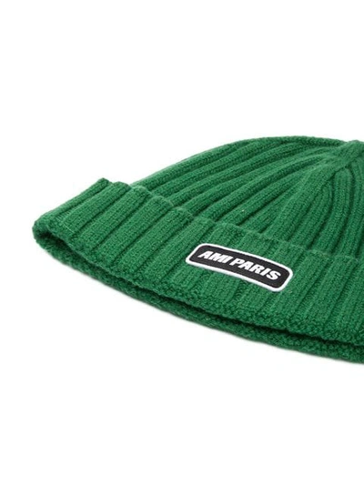 Shop Ami Alexandre Mattiussi Ribbed Beanie With Ami Paris Patch In Green