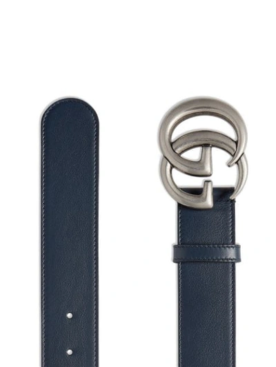 Shop Gucci Leather Belt With Double G Buckle In Blue