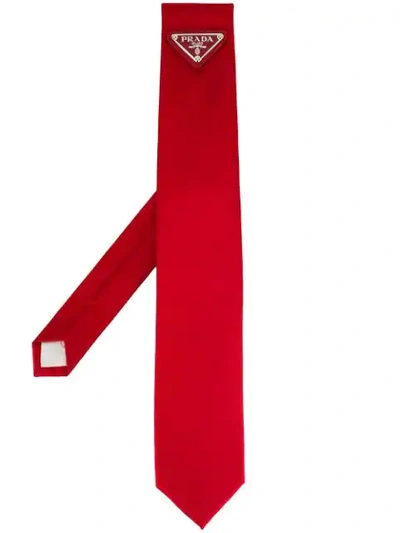 Shop Prada Triangle Logo Tie In Red