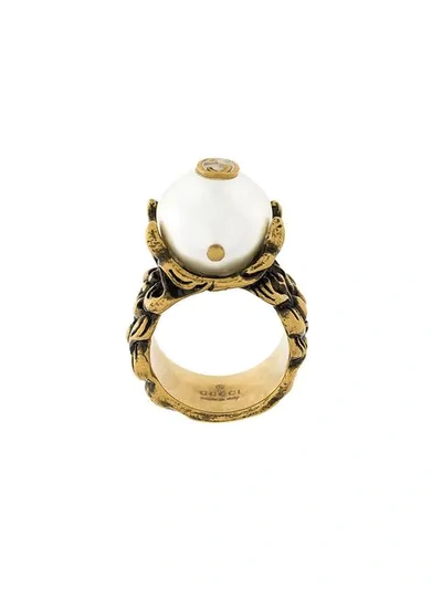 Shop Gucci Pearl Effect Ring In Metallic