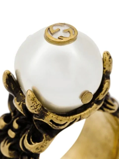 GUCCI 浮雕珠饰戒指 - 金属色