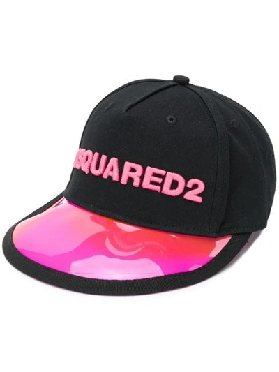 DSQUARED2 LOGO EMBROIDERED VINYL CAP - 黑色