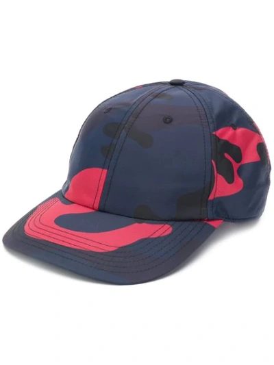 Shop Valentino Camouflage Print Cap In Blue
