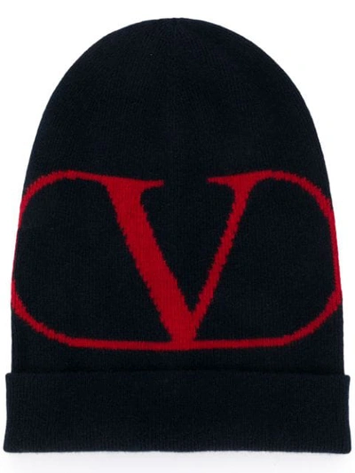 Shop Valentino Vlogo Beanie In I52 Navy Red