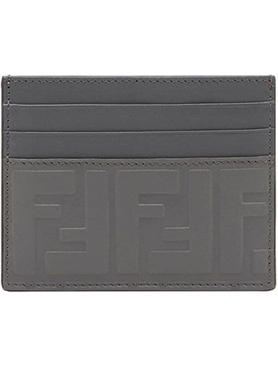Shop Fendi Embossed Ff Card Holder - Grey
