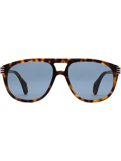 Shop Gucci Aviator Sunglasses With Enamel Web In Brown