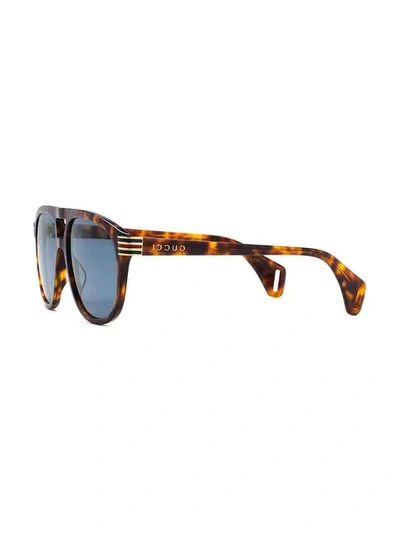 Shop Gucci Aviator Sunglasses With Enamel Web In Brown