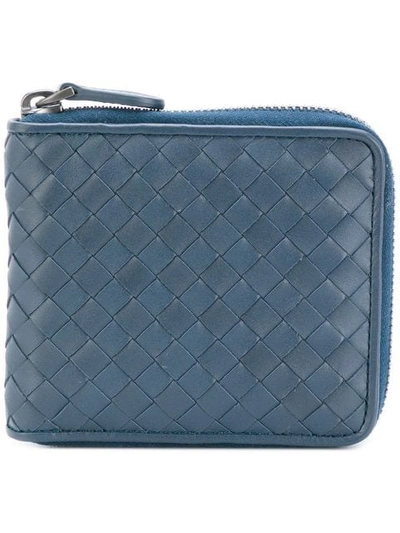 Shop Bottega Veneta Denim Intrecciato Zip-around Wallet - Blue