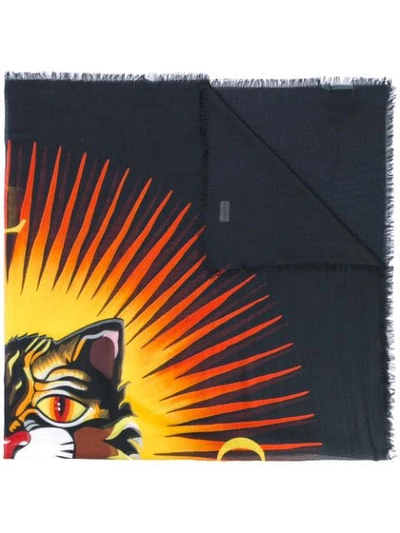 Shop Gucci Angry Cat Print Scarf In Black