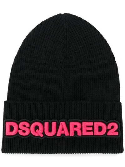 DSQUARED2 EMBROIDERED LOGO BEANIE - 黑色