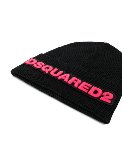 DSQUARED2 EMBROIDERED LOGO BEANIE - 黑色