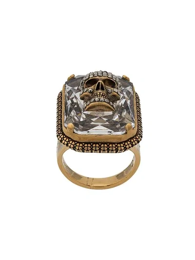 Shop Alexander Mcqueen Skull Crystal Ring In 7390 Gold