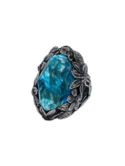 Shop Lyly Erlandsson Silver And Blue Winter Chunky Silver Ring
