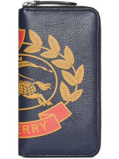 Shop Burberry Storm Blue Logo Print Leather Wallet
