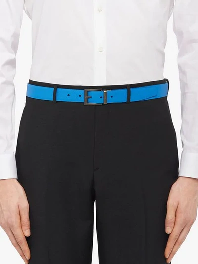 Shop Prada Saffiano Cuir Leather Reversible Belt In Blue