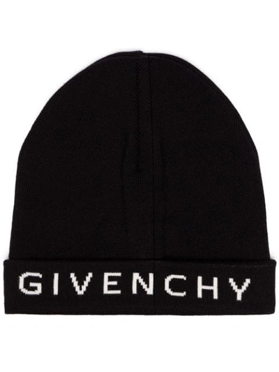 GIVENCHY BLACK AND WHITE LOGO CASHMERE AND COTTON BEANIE - 黑色