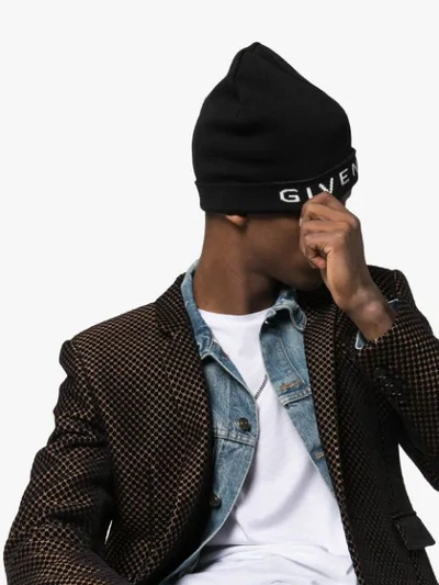 Shop Givenchy Black And White Logo Cashmere And Cotton Beanie