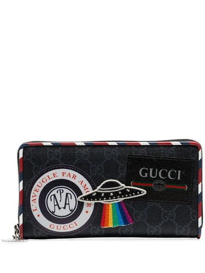 Shop Gucci Black Night Courier Applique Canvas Wallet